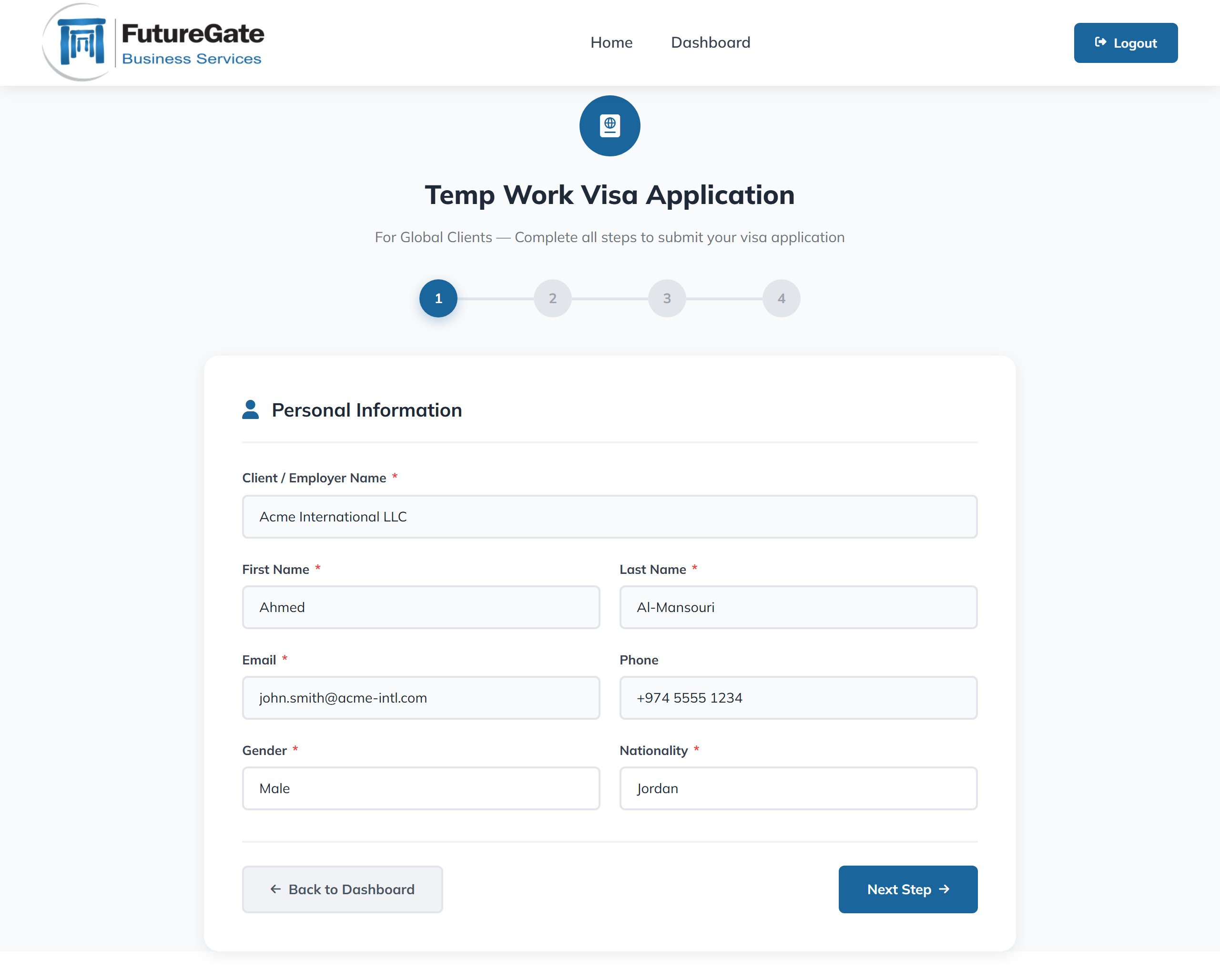 Visa Step 1 - Personal Information